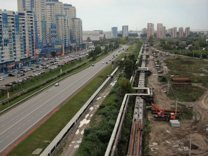 Притомский проспект. Вид сверху на участок перекладки в августе 2020 года