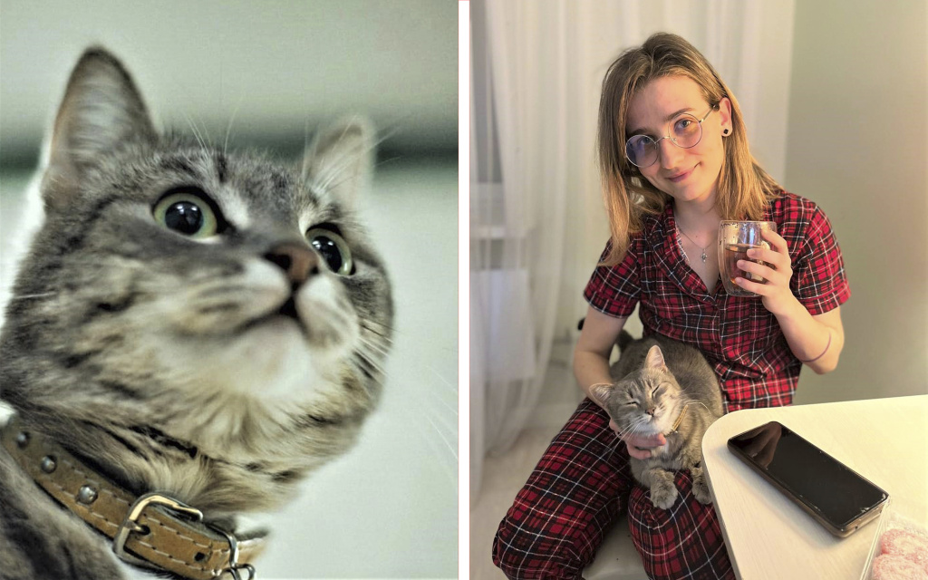 Слева — кошка без имени в приюте. Справа — она уже с именем Томасина в первый день в новом доме со своей хозяйкой Екатериной. Мне кажется, прямо видно, как кошка улыбается!