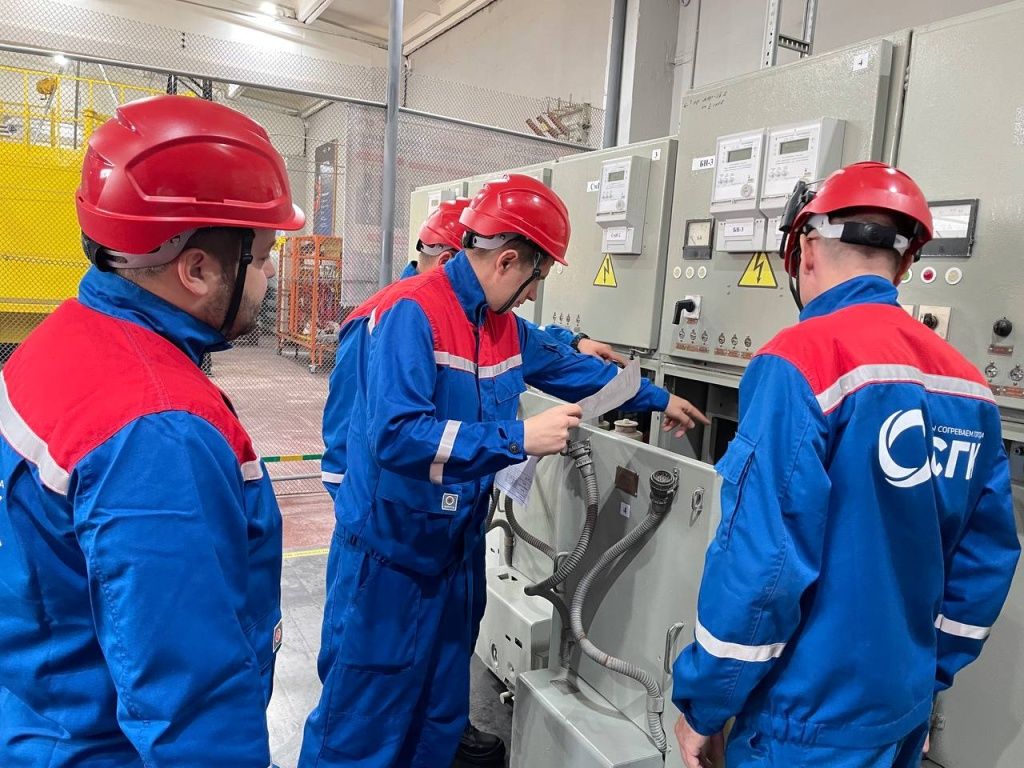 У себя на предприятиях, электростанциях и тепловых сетях, инспекторы работают в одиночку. Но и в команде отлично справляются. На фото &mdash; поиск неисправностей и соответствия расположения оборудования схеме на электроустановке, выведенной в ремонт