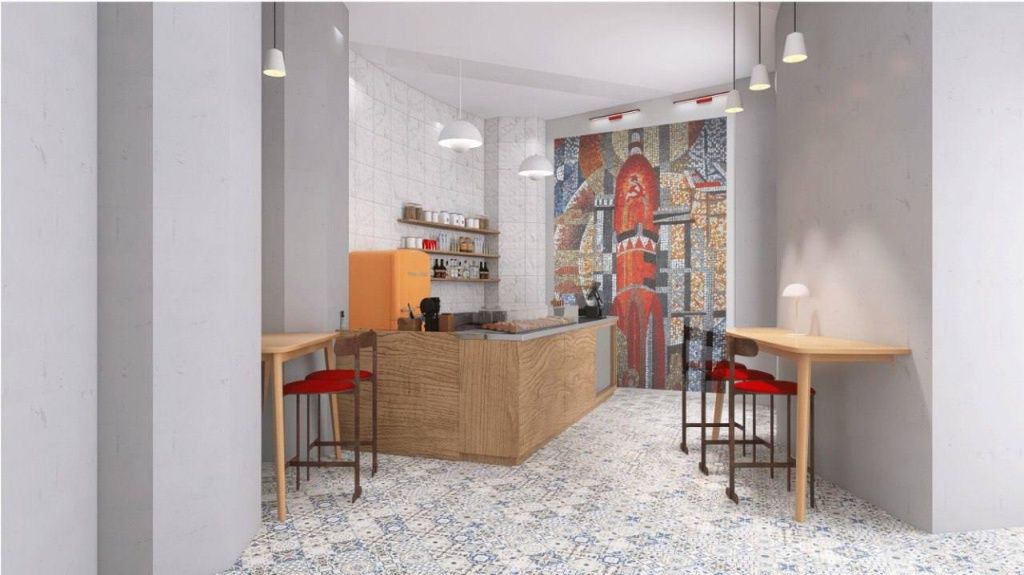 По проекту на стену в кофейне нанесут мозаичное панно. Мозаика &mdash; один из ярких и узнаваемых элементов советской архитектуры