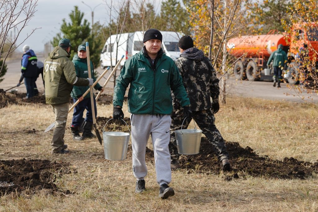 Все деревья тщательно пролили водой, чтобы корни напитались влагой