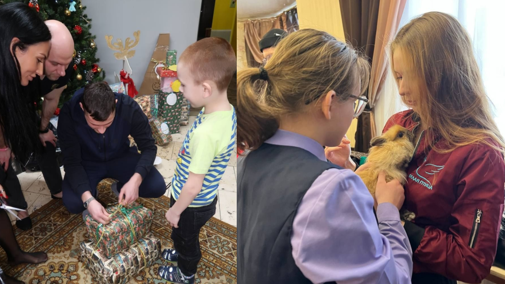 Дети играют с добровольцами фонда